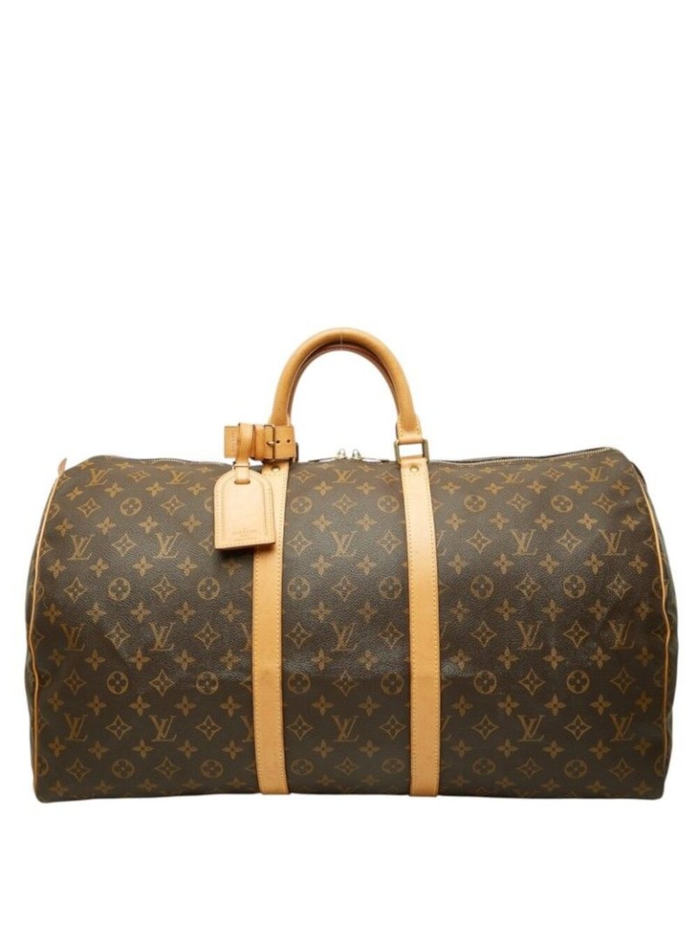 Louis Vuitton Monogram Keepall 55 Boston Bag Brown Leather
